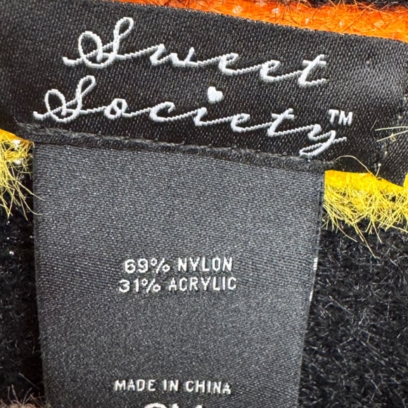 Sweet Society Womens Striped Black Orange Candy Corn Eyelash Sweater Sz. S M - Picture 8 of 11